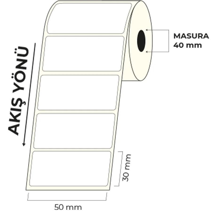Termal Barkod Etiketi 50x30 mm 1 Rulo (1.000 Adet)